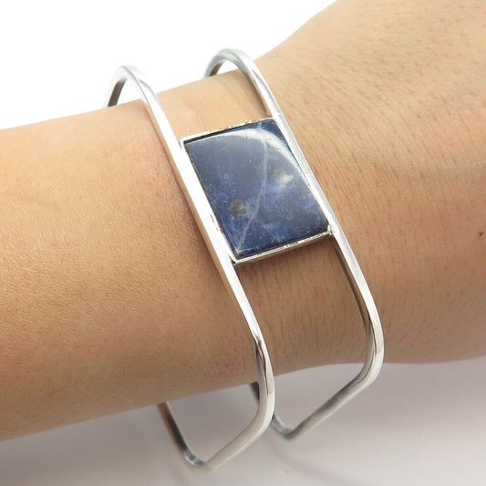 925 Sterling Silver Vintage Mexico Taxco REMY Sodalite Gem Bangle Bracelet 7.5"