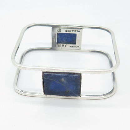 925 Sterling Silver Vintage Mexico Taxco REMY Sodalite Gem Bangle Bracelet 7.5"