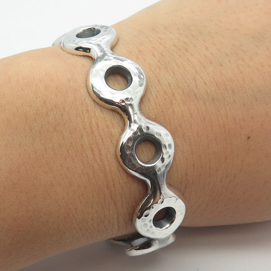 925 Sterling Silver Vintage Hammered Adjustable Cuff Bracelet 6.75"