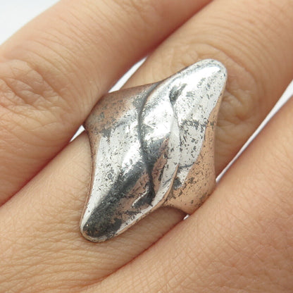 925 Sterling Silver Vintage Ribbed Statement Ring Size 7.75