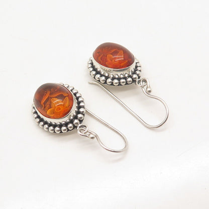 925 Sterling Silver Vintage Suarti Bali Glass Floral Dangling Hook Earrings