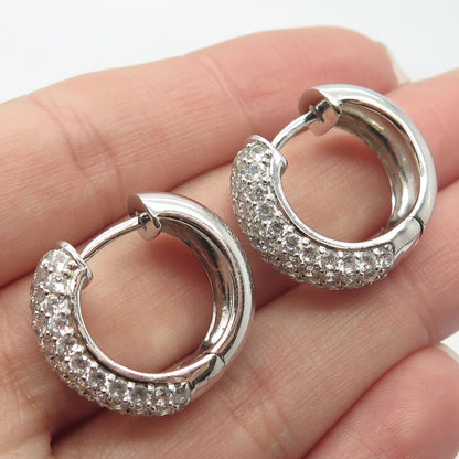 925 Sterling Silver KJC Real Topaz Gemstone Round Huggie Earrings