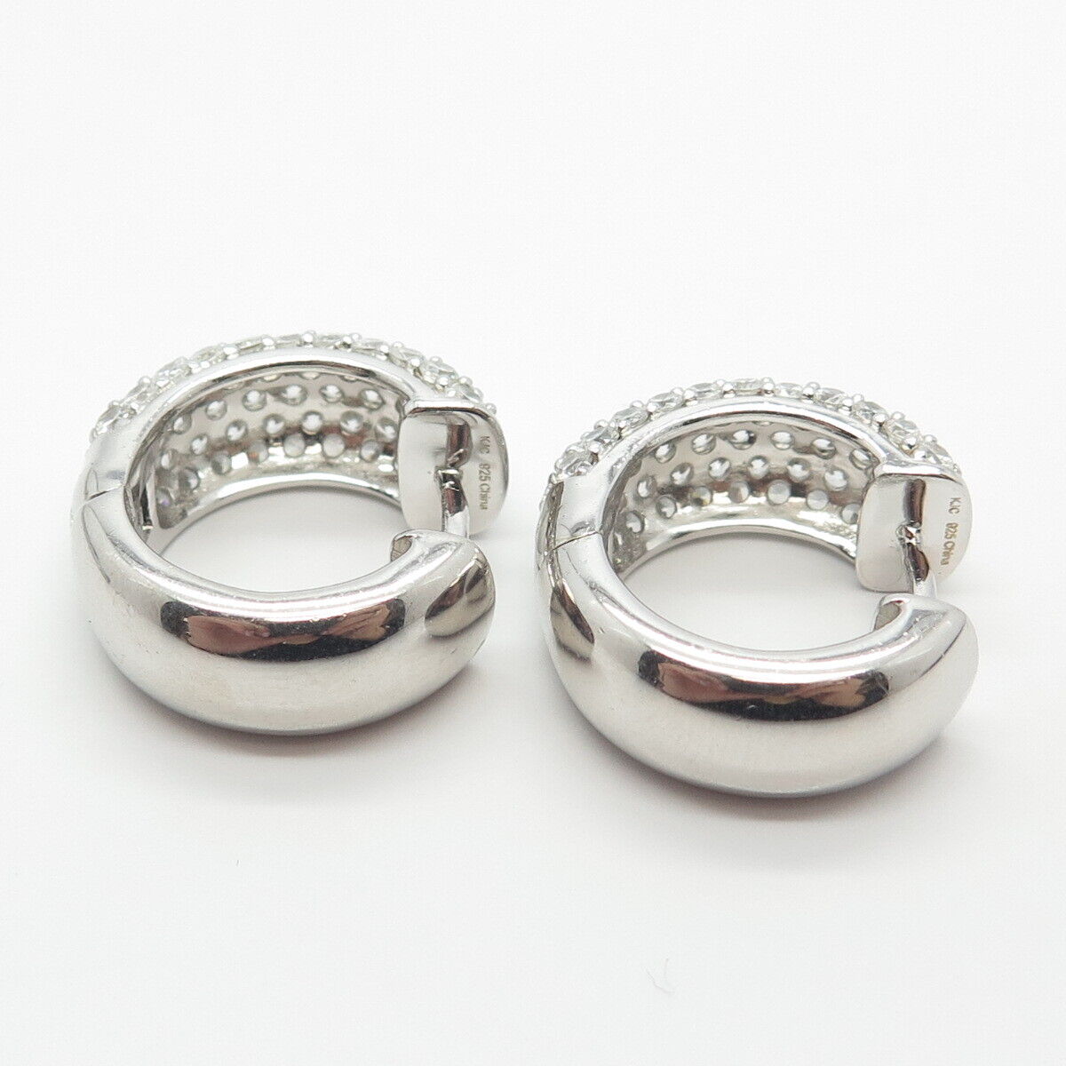 925 Sterling Silver KJC Real Topaz Gemstone Round Huggie Earrings