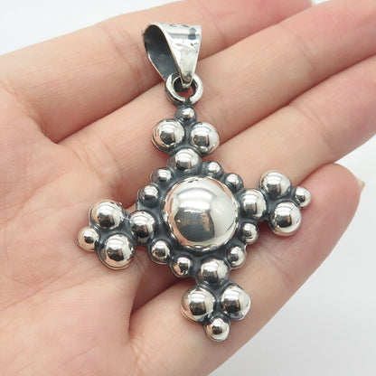 925 Sterling Silver Vintage Mexico Beaded Cross Pendant