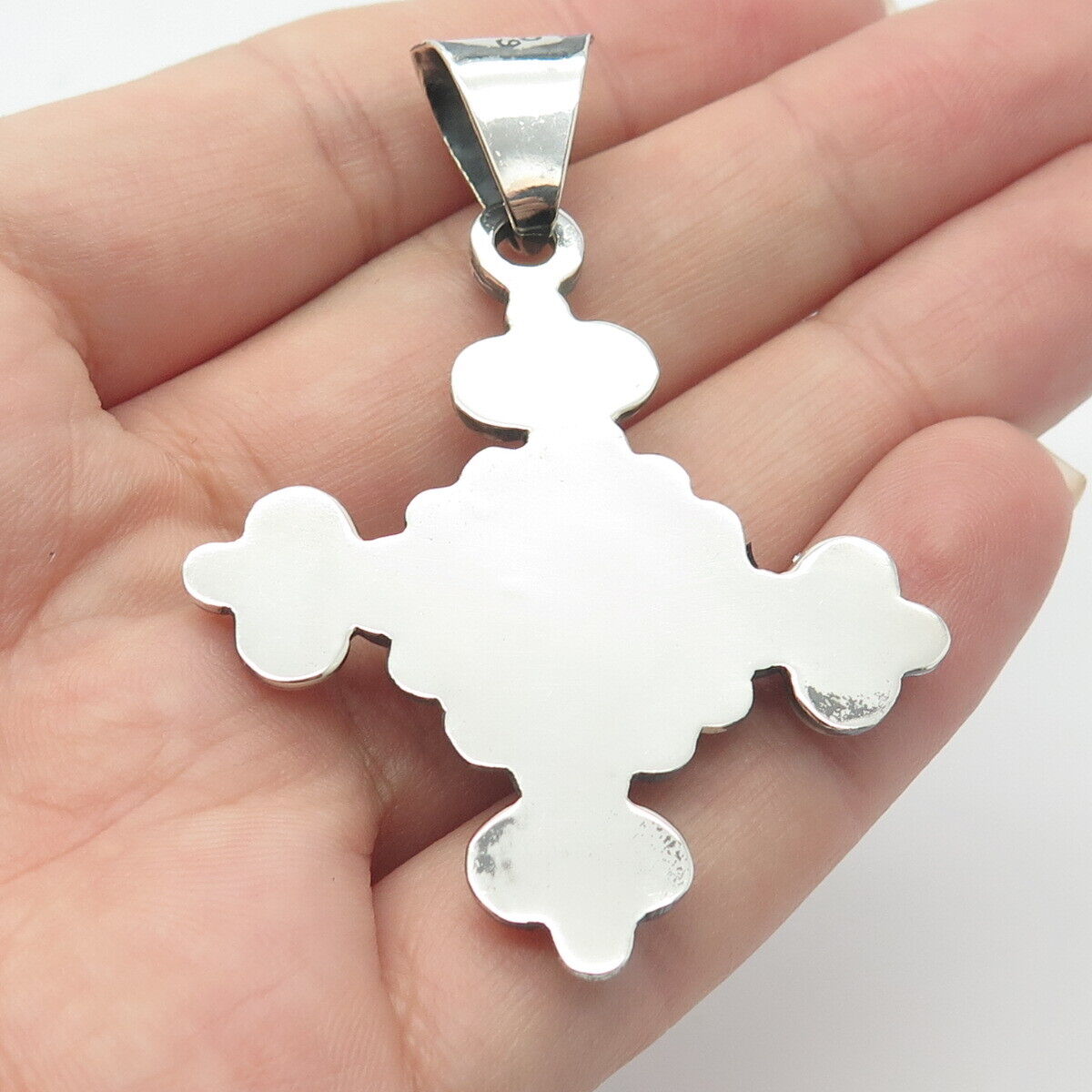 925 Sterling Silver Vintage Mexico Beaded Cross Pendant