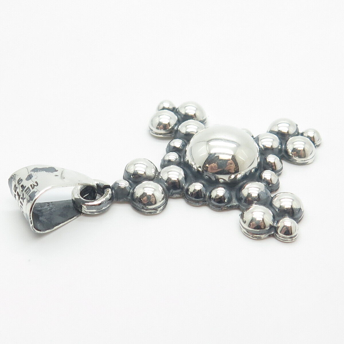 925 Sterling Silver Vintage Mexico Beaded Cross Pendant