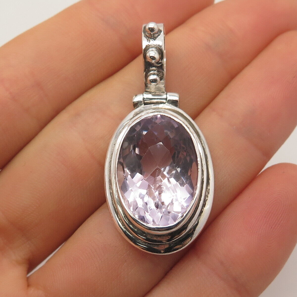 925 Sterling Silver Vintage Real Amethyst Gemstone Pendant