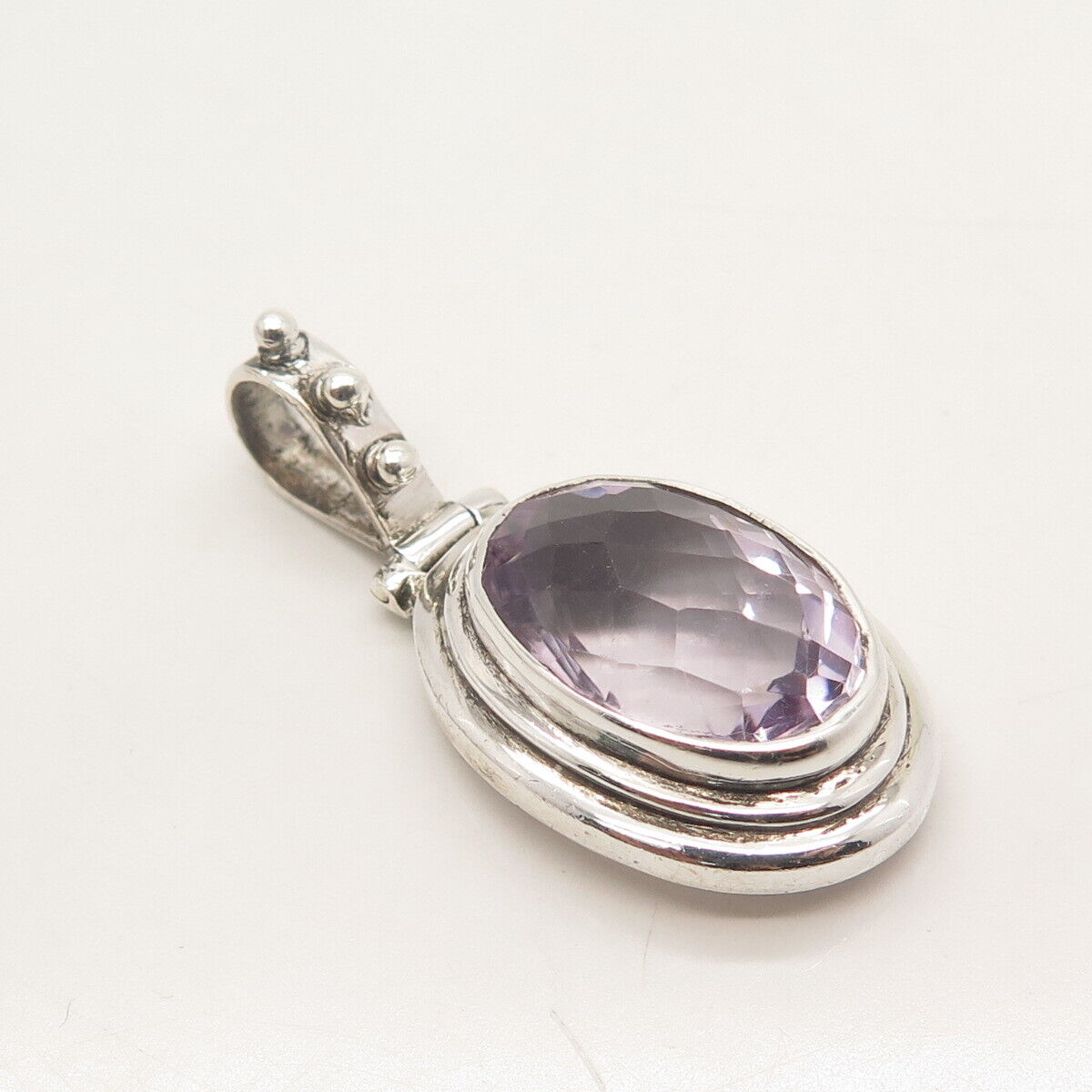 925 Sterling Silver Vintage Real Amethyst Gemstone Pendant