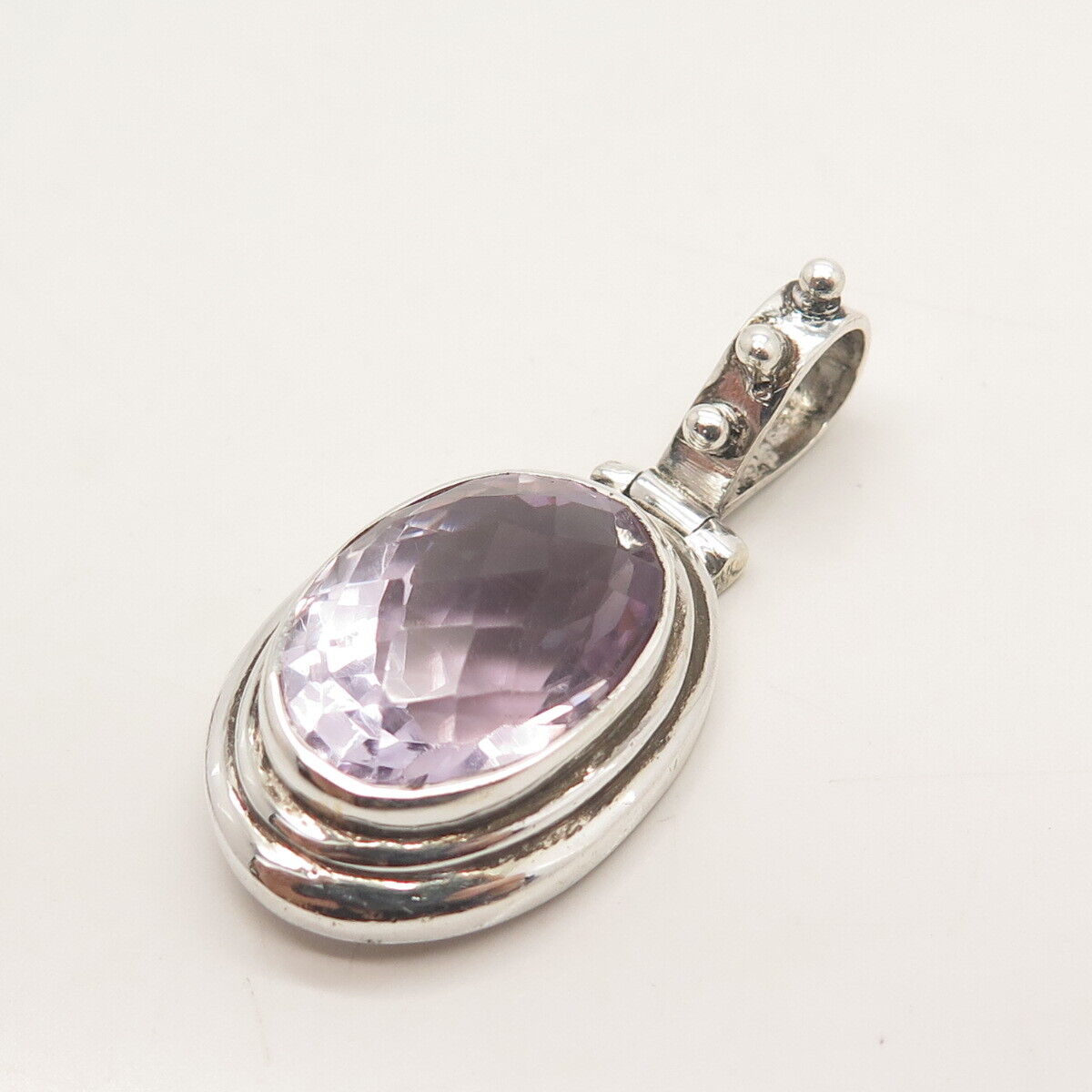 925 Sterling Silver Vintage Real Amethyst Gemstone Pendant