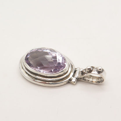 925 Sterling Silver Vintage Real Amethyst Gemstone Pendant