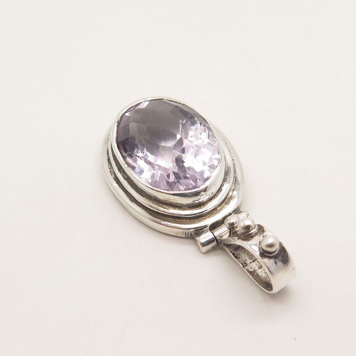 925 Sterling Silver Vintage Real Amethyst Gemstone Pendant