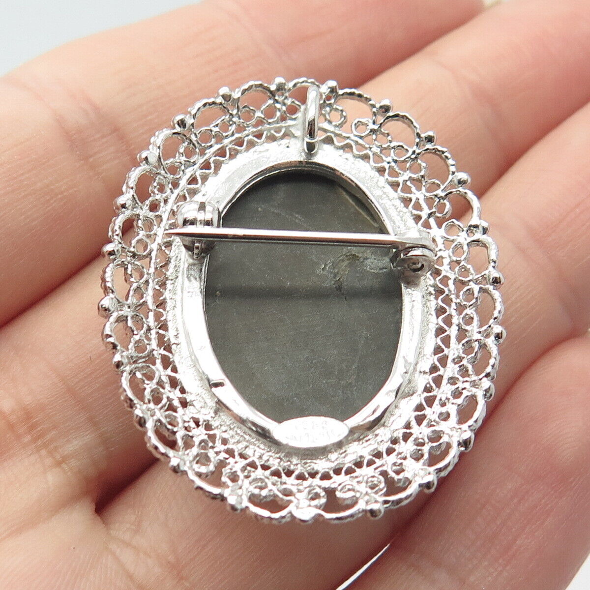 925 Sterling Silver Vintage Charles Reis Real MOP Lady Cameo Pin Brooch /Pendant