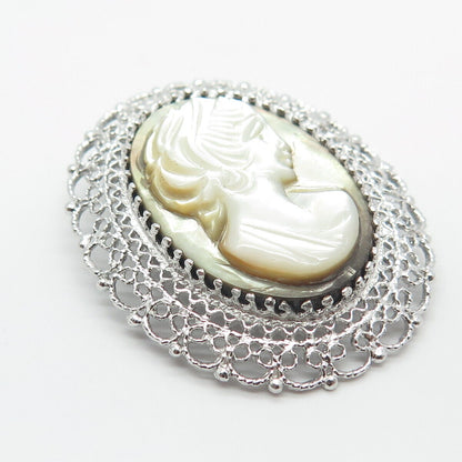 925 Sterling Silver Vintage Charles Reis Real MOP Lady Cameo Pin Brooch /Pendant