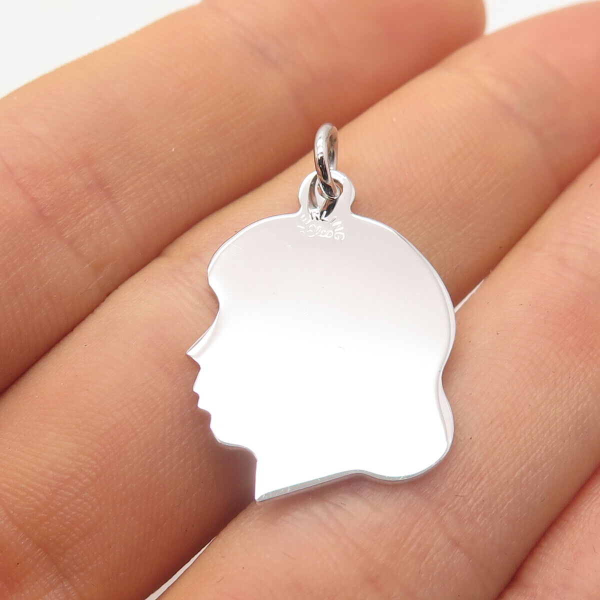 925 Sterling Silver Vintage Elco Girl's Face Profile Charm Pendant