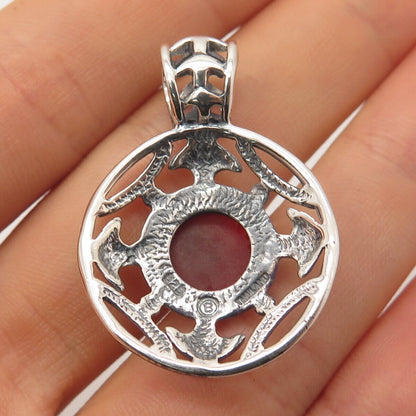 925 Sterling Silver Vintage Real Carnelian Gem Round Pendant