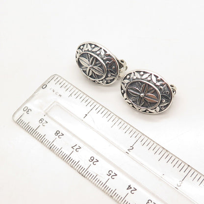 925 Sterling Silver Vintage Sunstone Imports Oval Floral Clip On Earrings