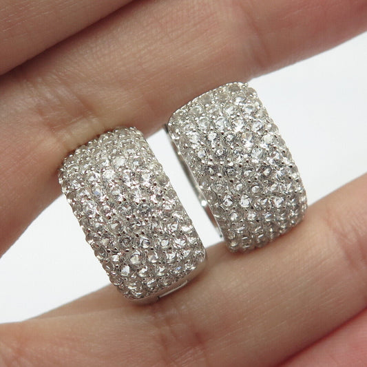 925 Sterling Silver KJC Real White Topaz Gem Huggie Earrings