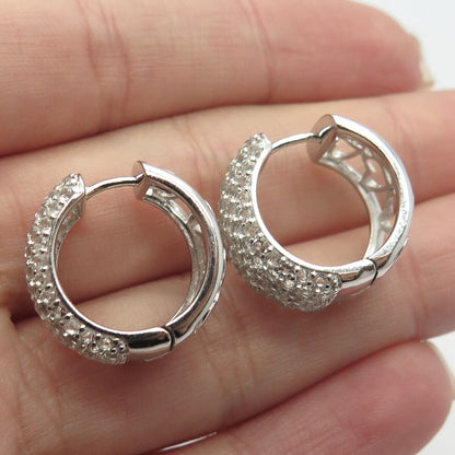 925 Sterling Silver KJC Real White Topaz Gem Huggie Earrings