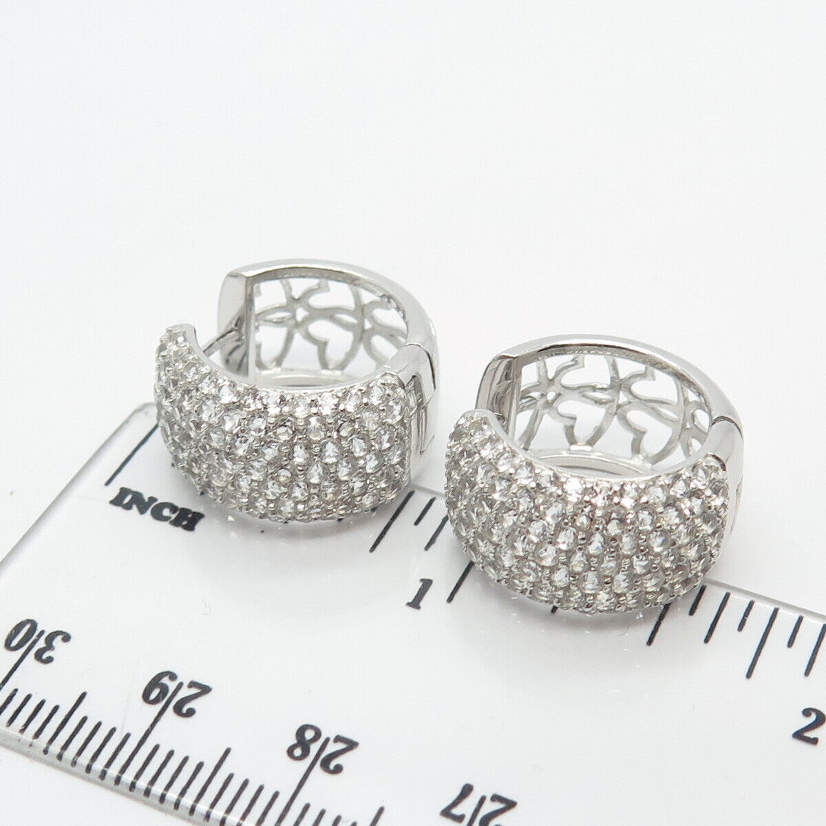 925 Sterling Silver KJC Real White Topaz Gem Huggie Earrings