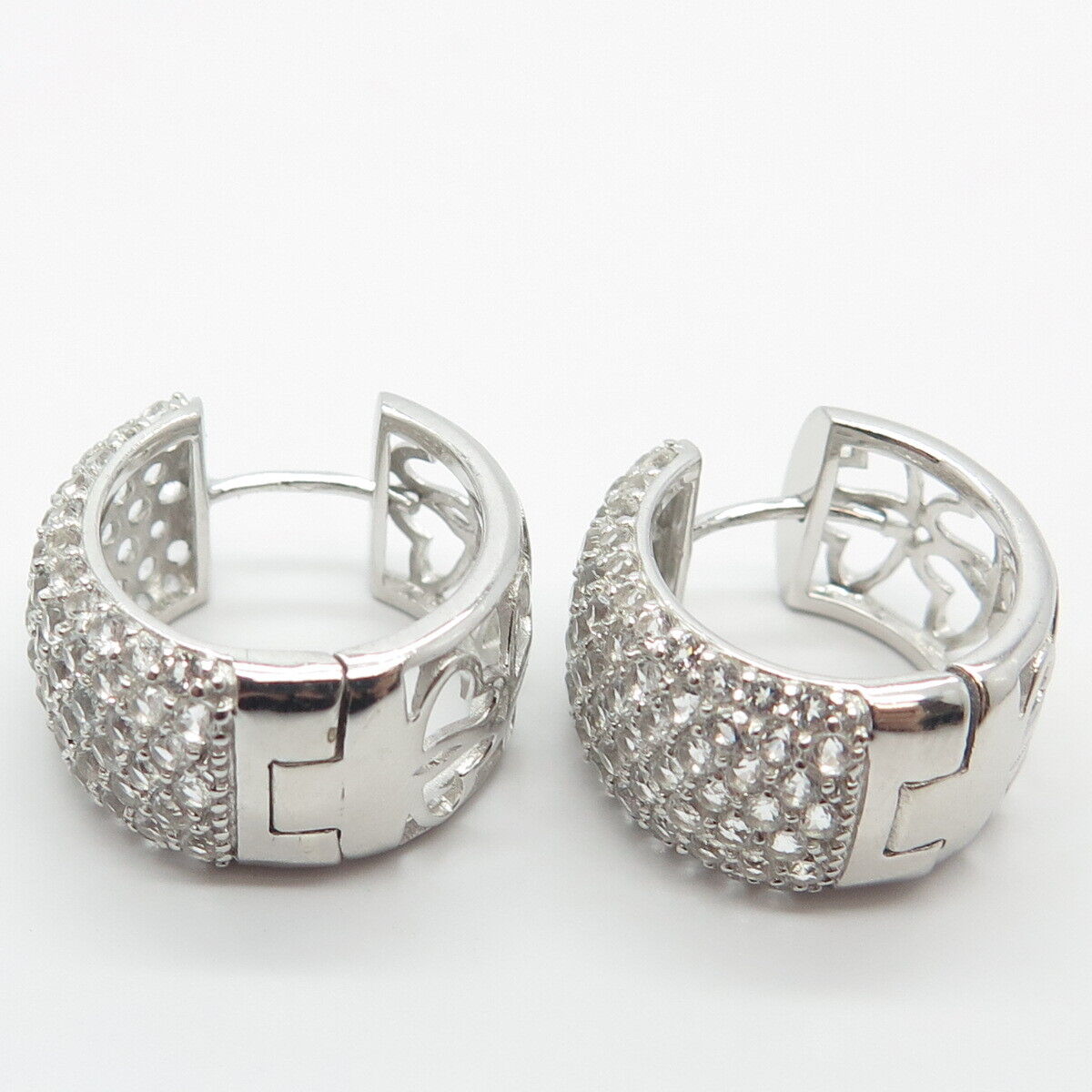 925 Sterling Silver KJC Real White Topaz Gem Huggie Earrings