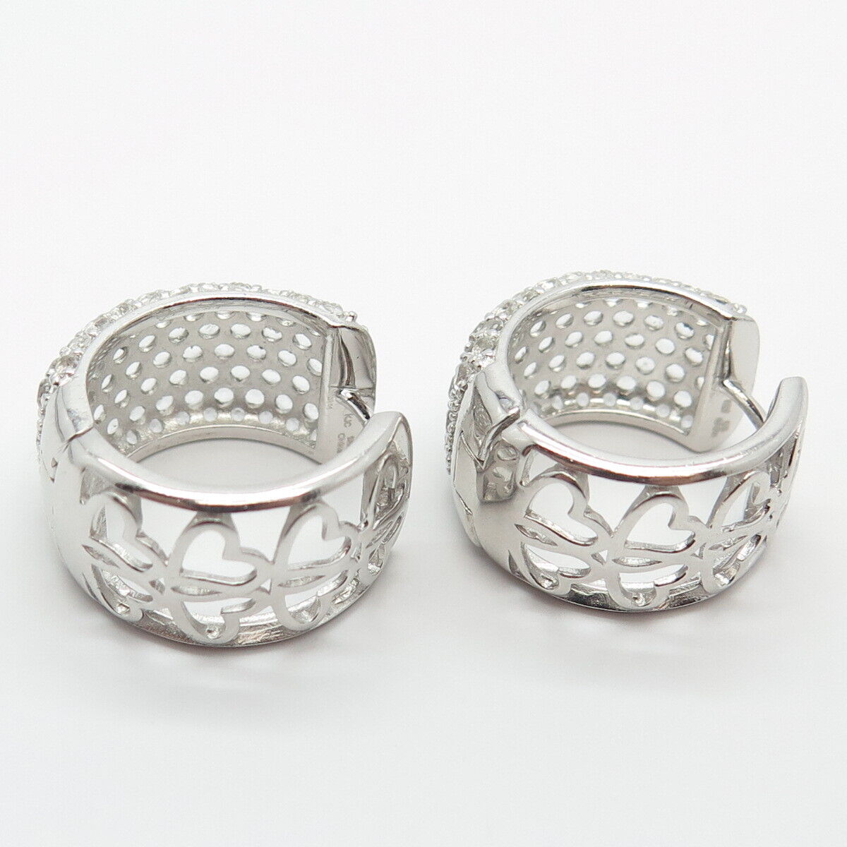 925 Sterling Silver KJC Real White Topaz Gem Huggie Earrings