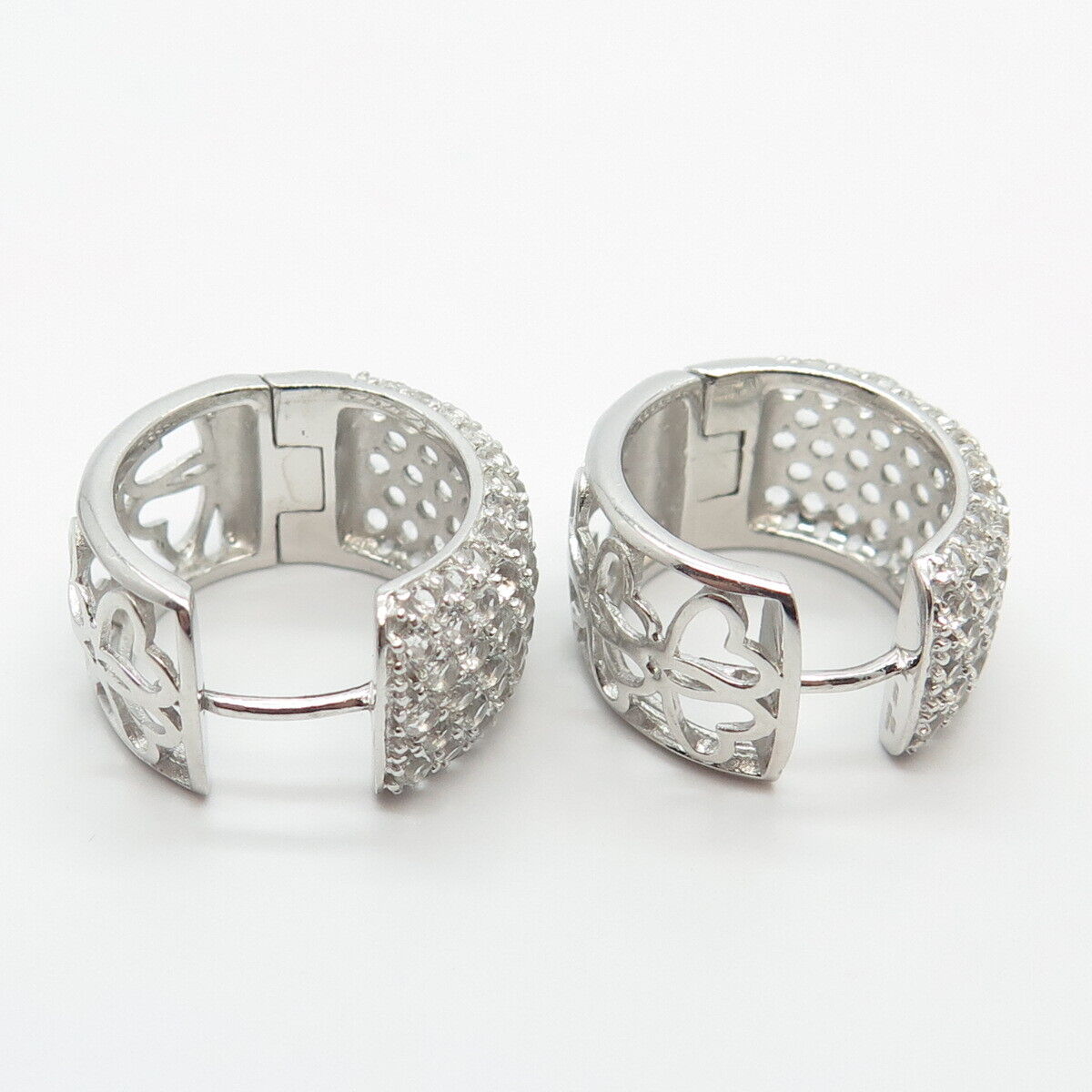 925 Sterling Silver KJC Real White Topaz Gem Huggie Earrings