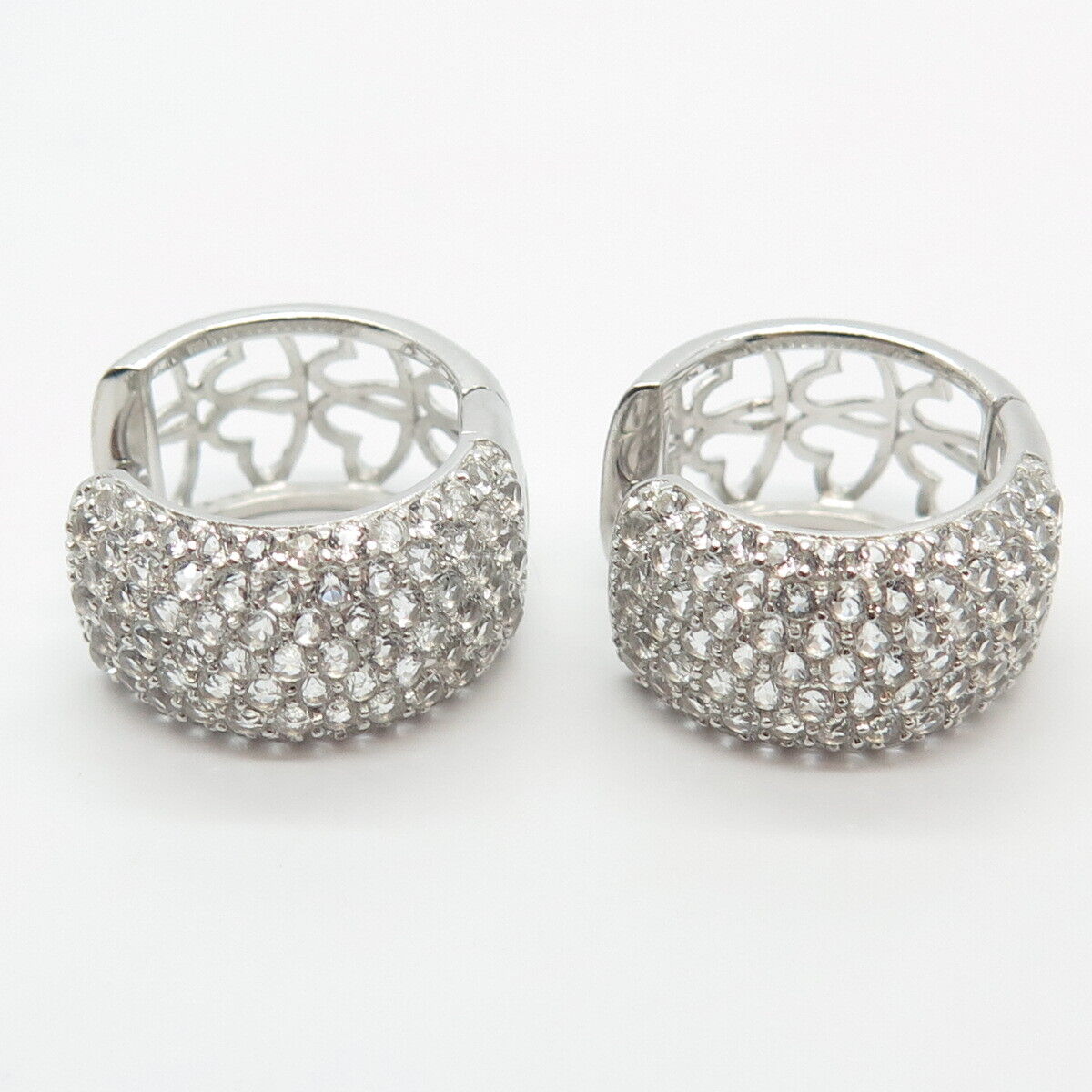 925 Sterling Silver KJC Real White Topaz Gem Huggie Earrings