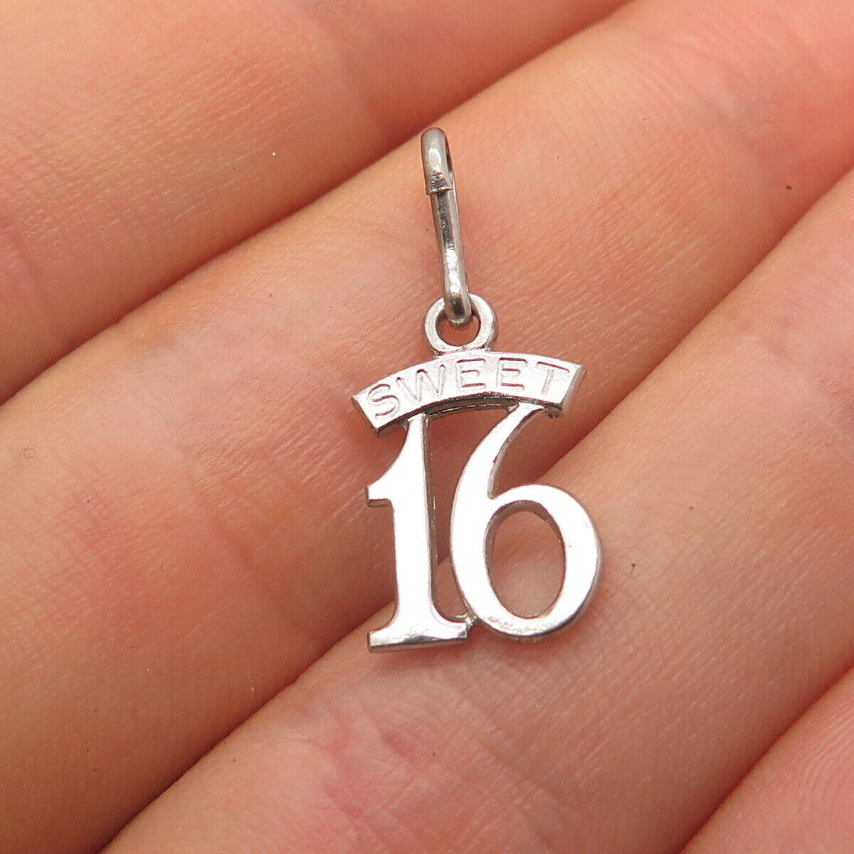 925 Sterling Silver Vintage "Sweet 16" Lucky Number Charm Pendant