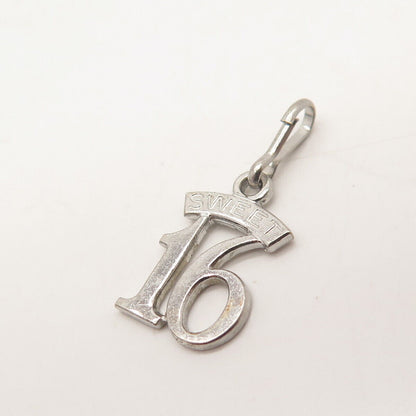 925 Sterling Silver Vintage "Sweet 16" Lucky Number Charm Pendant