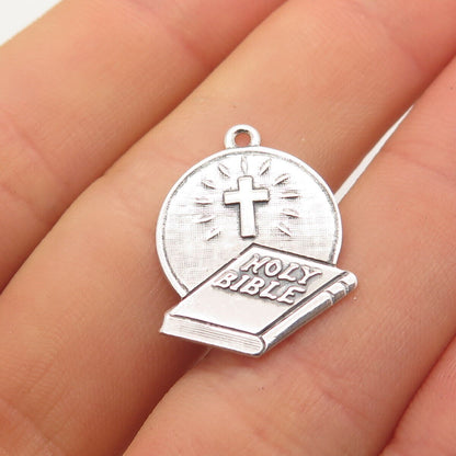 925 Sterling Silver Vintage BEAU Holy Bible & Cross Charm Pendant