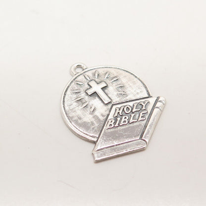 925 Sterling Silver Vintage BEAU Holy Bible & Cross Charm Pendant