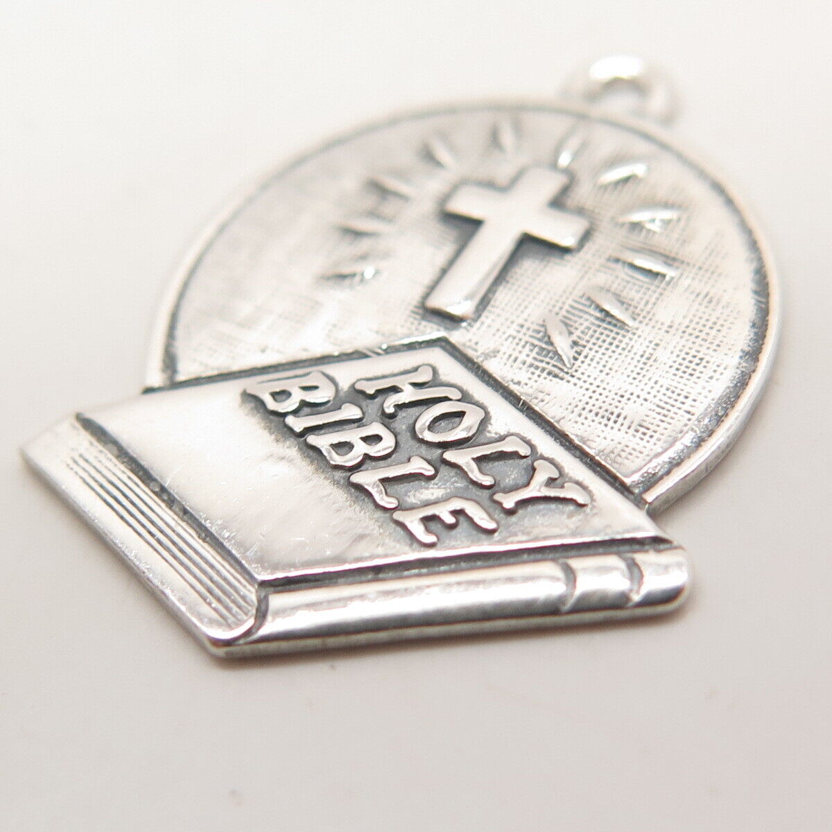 925 Sterling Silver Vintage BEAU Holy Bible & Cross Charm Pendant