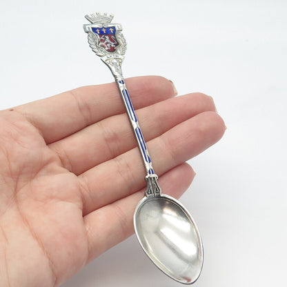 800 Silver Antique Enamel France "Lyon" Coat of Arms Tea Spoon