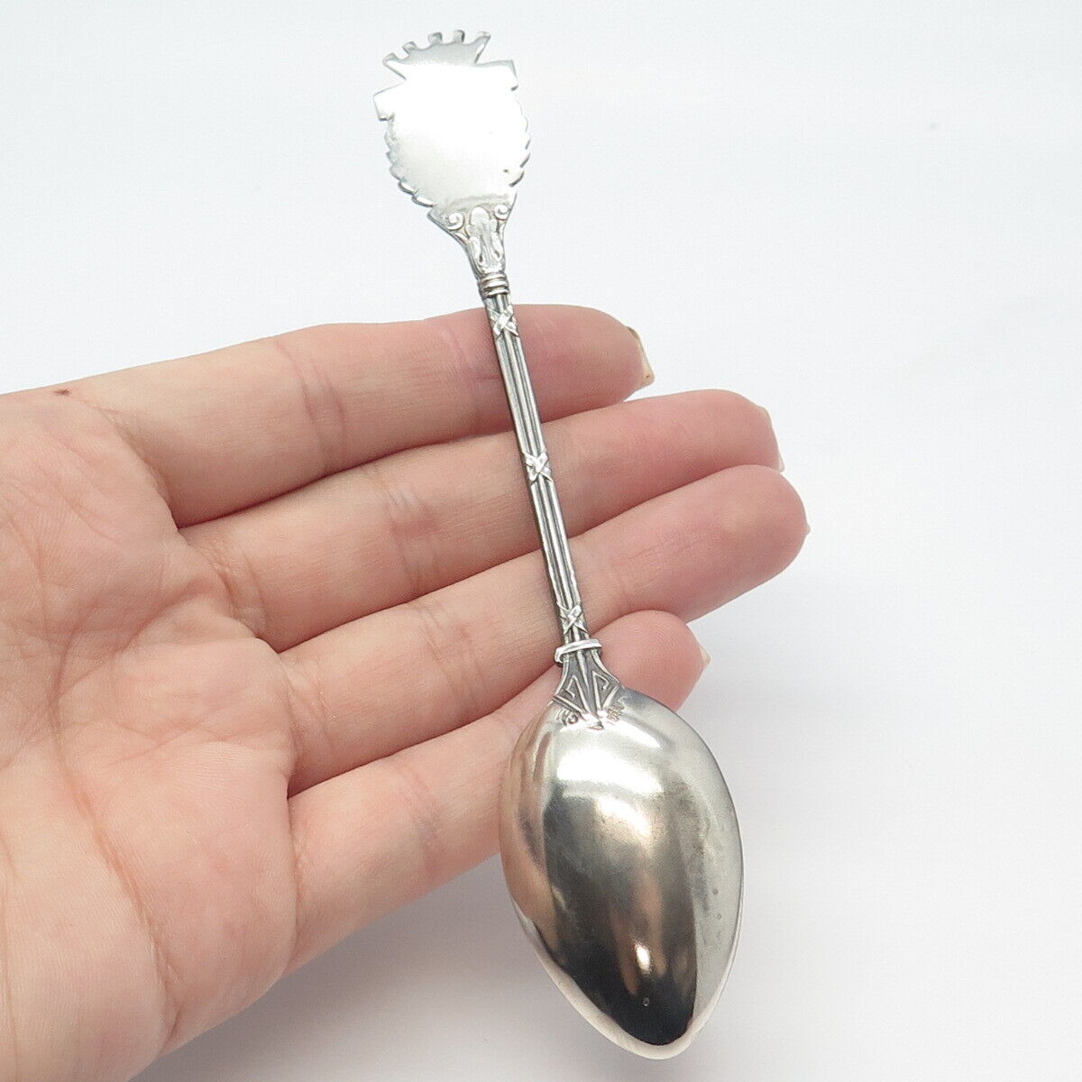 800 Silver Antique Enamel France "Lyon" Coat of Arms Tea Spoon