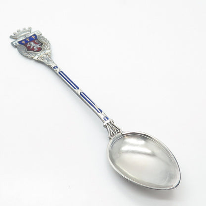 800 Silver Antique Enamel France "Lyon" Coat of Arms Tea Spoon