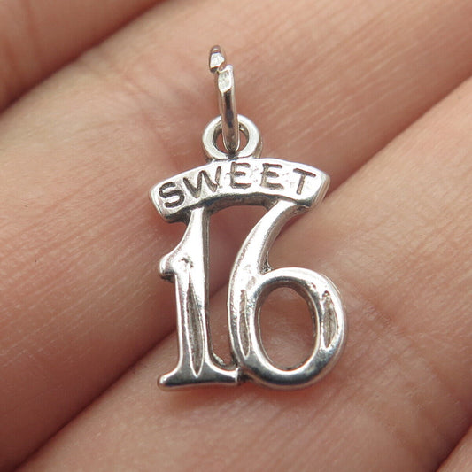 925 Sterling Silver Vintage "Sweet 16" Lucky Number Charm Pendant