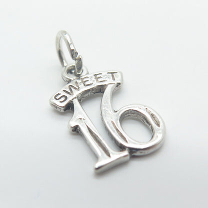 925 Sterling Silver Vintage "Sweet 16" Lucky Number Charm Pendant