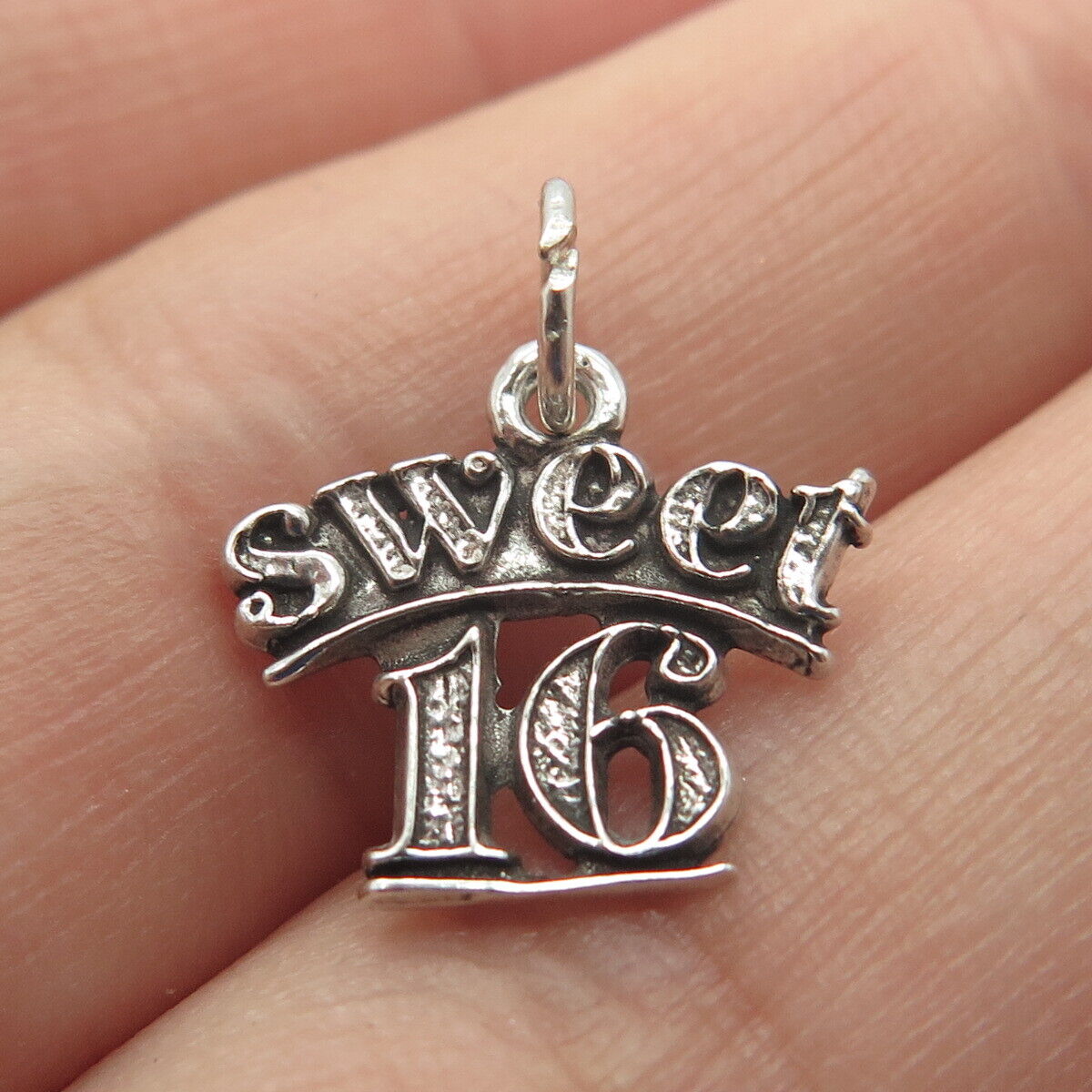 925 Sterling Silver Vintage Sun West "Sweet 16" Lucky Number Charm Pendant