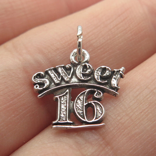 925 Sterling Silver Vintage Sun West "Sweet 16" Lucky Number Charm Pendant