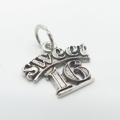 925 Sterling Silver Vintage Sun West "Sweet 16" Lucky Number Charm Pendant