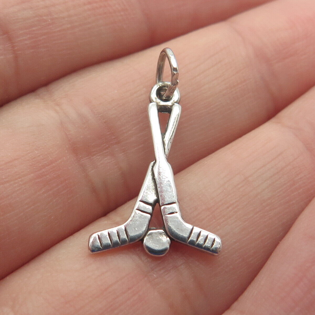 925 Sterling Silver Vintage Sunwest Hockey Sticks & Puck Charm Pendant