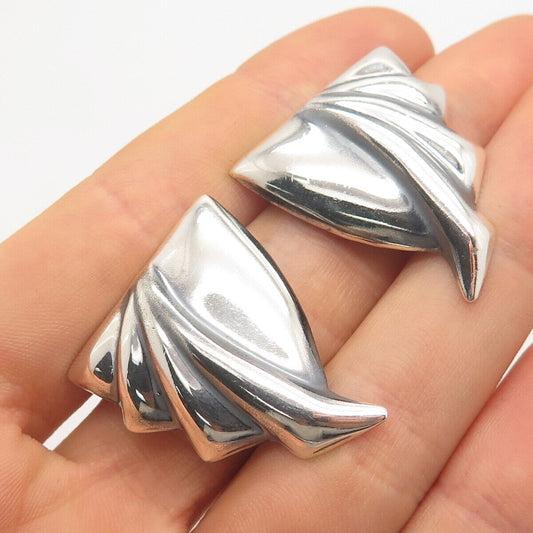 925 Sterling Silver Vintage Mexico Ribbed Modernist Earrings