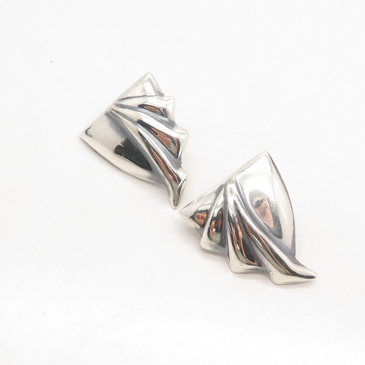 925 Sterling Silver Vintage Mexico Ribbed Modernist Earrings