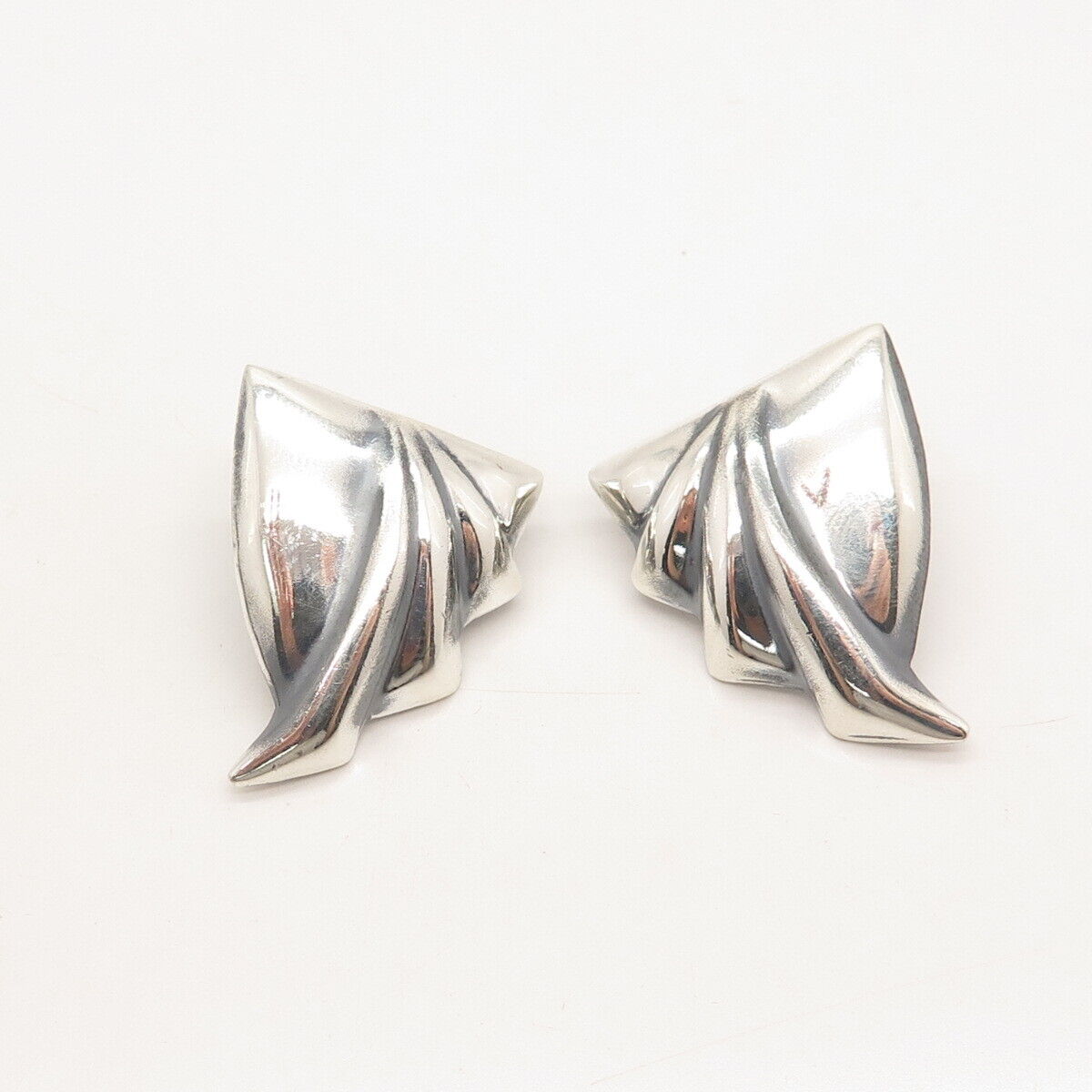 925 Sterling Silver Vintage Mexico Ribbed Modernist Earrings