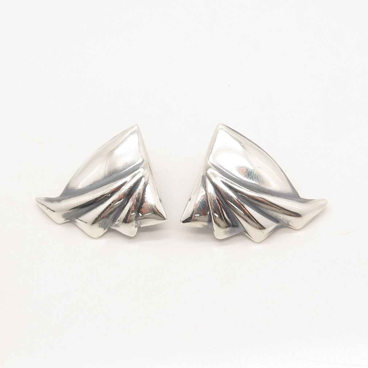 925 Sterling Silver Vintage Mexico Ribbed Modernist Earrings