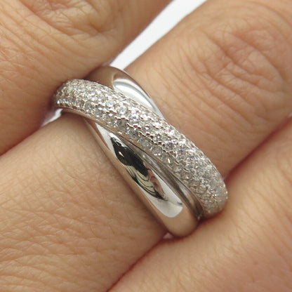 925 Sterling Silver Pave C Z Crossover Ring Size 8