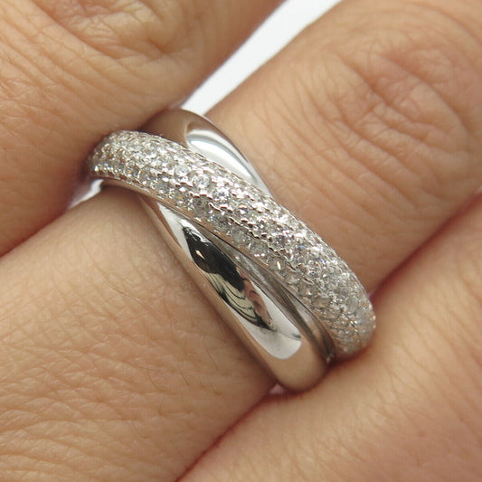 925 Sterling Silver Pave C Z Crossover Ring Size 8