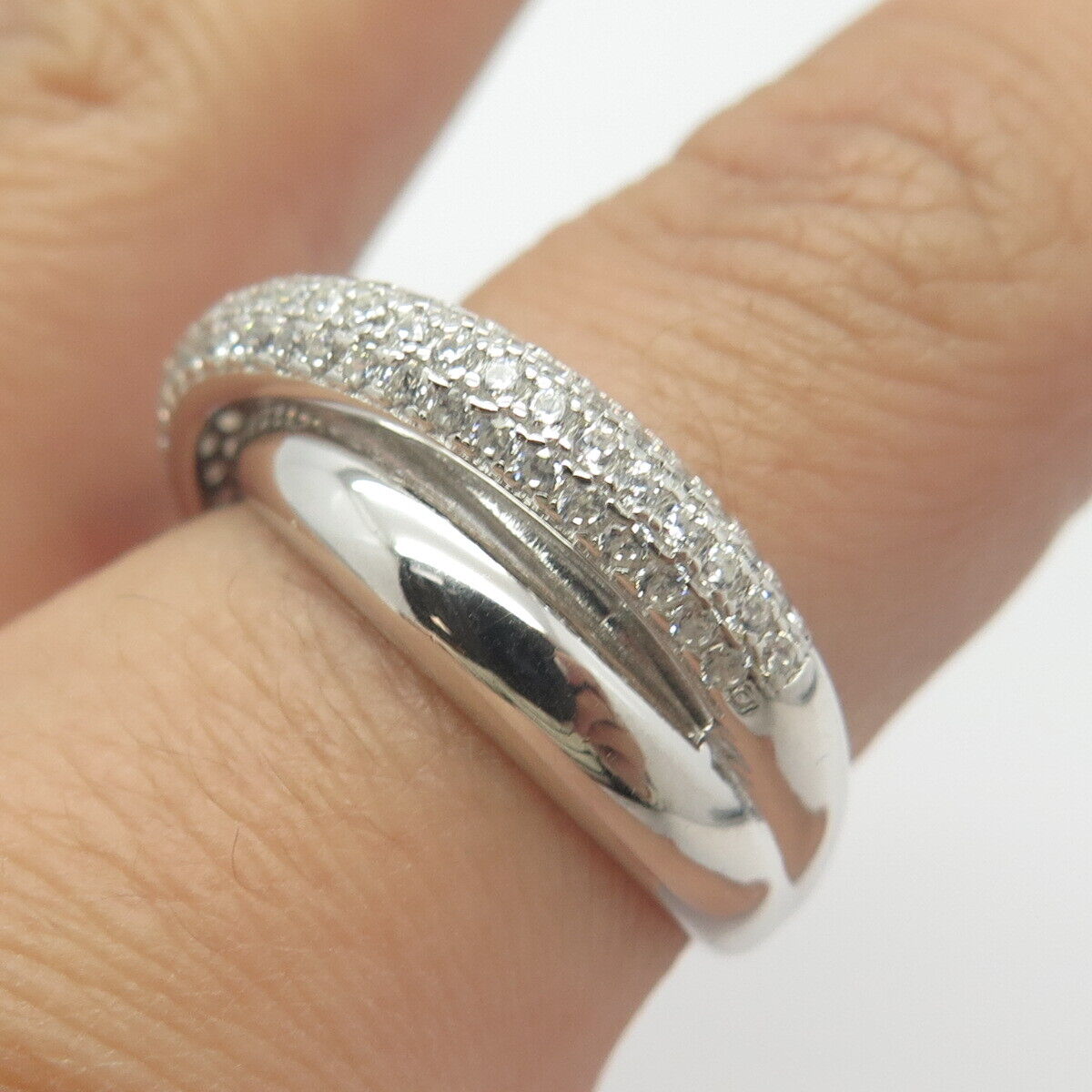 925 Sterling Silver Pave C Z Crossover Ring Size 8