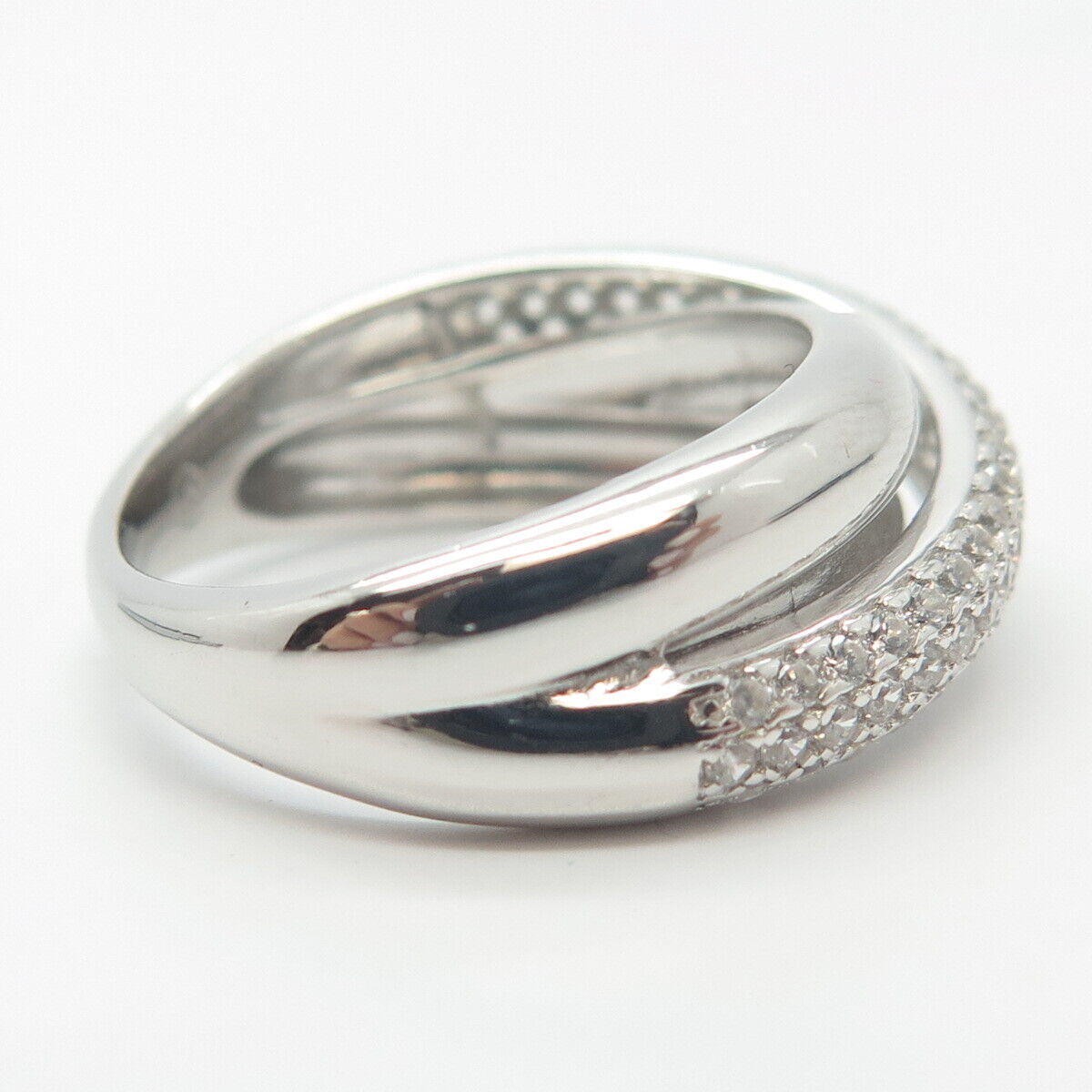 925 Sterling Silver Pave C Z Crossover Ring Size 8