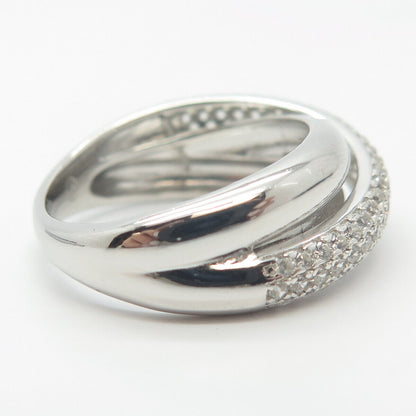 925 Sterling Silver Pave C Z Crossover Ring Size 8